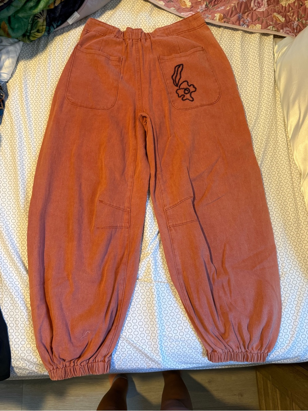 POL Rust Orange Jogger Pants with Black Floral Embroidery - Picture 5 of 5